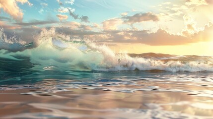 Fototapeta premium A Majestic Ocean Wave at Sunset