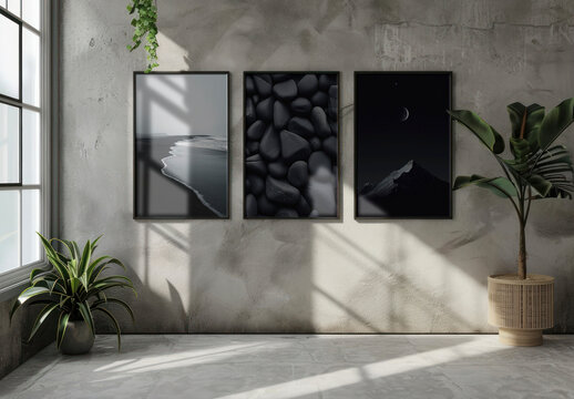 Interior Hanging Black Photo Frame Mockup With Generative AI