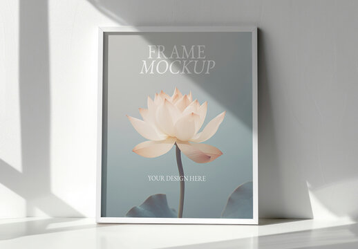 Interior Leaning White Photo Frame Mockup With Generative AI