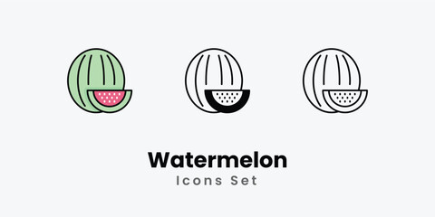 Watermelon Icons thin line and glyph vector icon stock illustration