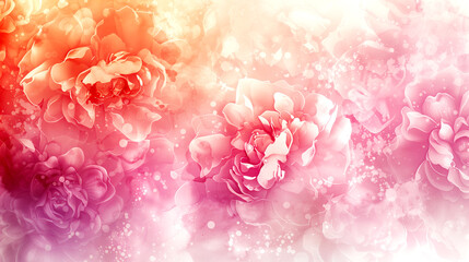 A pink and orange flower with a white background. The flowers are arranged in a way that they look like they are blooming. The background is a light pink color, which gives the image a soft