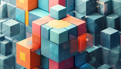 Colorful geometric figures are displayed against a brightly colored background, with unique shapes.