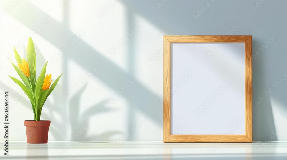 Poster a simple empty frame on a bright wall catches soft light, creating playful shadows in this modern ca