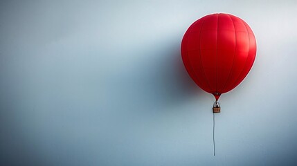 Obraz premium A red hot air balloon gently floats against a minimalistic plain background, photographed indoors.