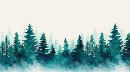 A charming seamless pattern featuring a misty forest, beautifully rendered in delicate watercolors.