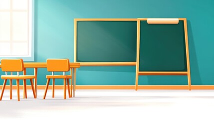 A quiet classroom scene with wooden desks and a chalkboard, ideal for inspiring education and creativity in learners.