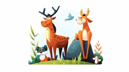 Fototapeta premium Discover the charm of wildlife and the crucial need to protect our planet in this vibrant cartoonstyle illustration.