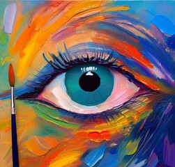 &ldquo;Fluorite&rdquo; - oil painting. Conceptual abstract picture of the eye. Oil painting in colorful colors. closeup of an oil painting 