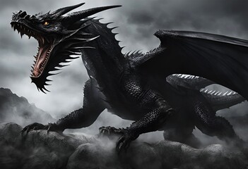 Fototapeta premium 恐ろしいブラックドラゴンのイラスト