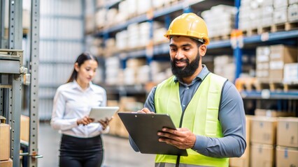 Indian Warehouse Logistics Team Member Discussing Shipping Processes Amidst Inventory
