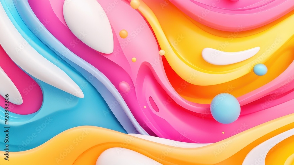 Poster dive into a vibrant world with this 3d fluid wave design, bursting with color and dynamic movement f