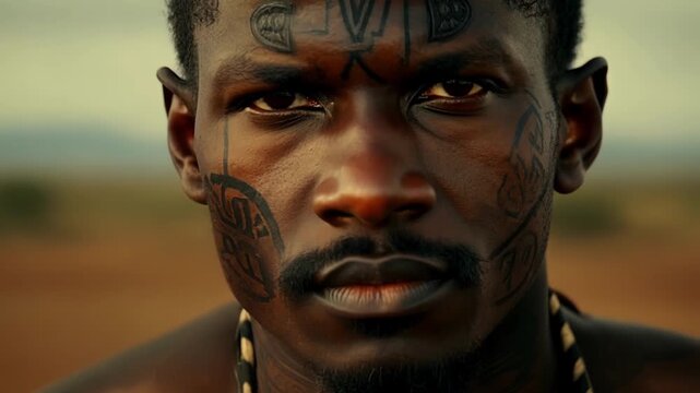 Scars of battle Scars of previous battles can be seen on the Zulu warriors face a testament to his bravery and experience in warfare.