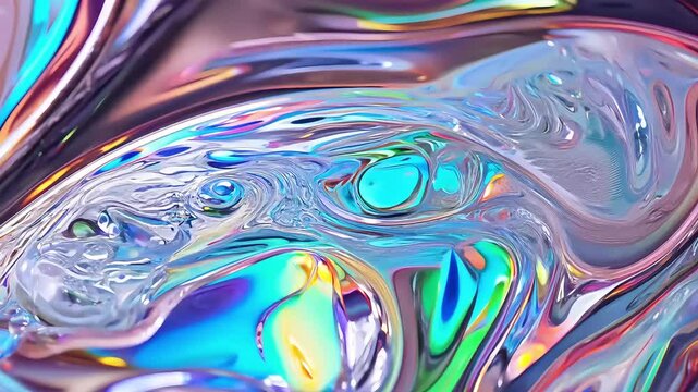 Abstract colorful fluid chrome swirling liquid background