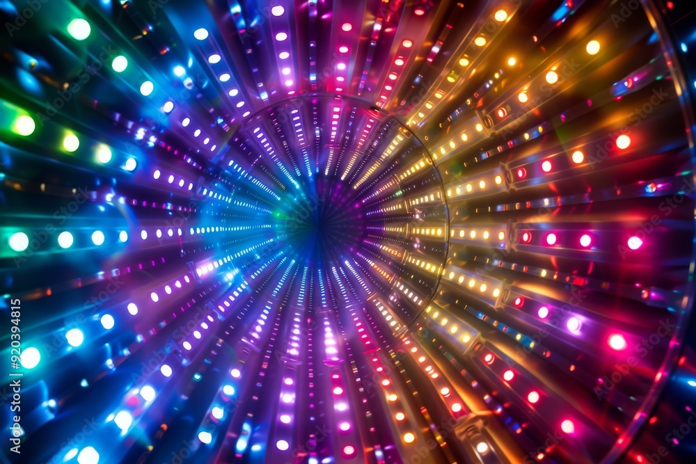 Poster a vibrant and captivating display of colorful lights radiating in a mesmerizing spiral pattern, show