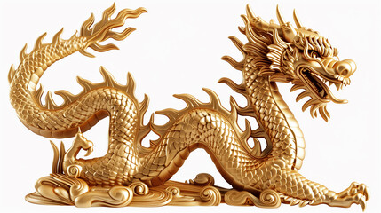 Fototapeta premium Golden dragon statue on white background