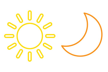 Sun and Moon Outline Icons On Transparent Background, Day and Night Icons.