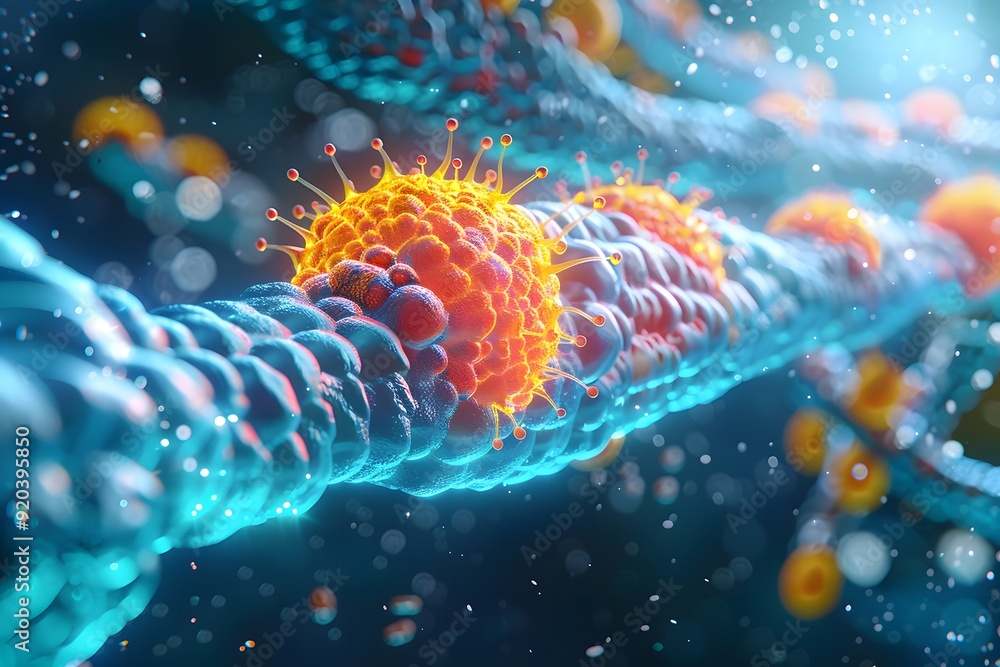 Aufkleber intricate visualization of viral structures interacting with cellular components