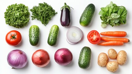 Vegetables Isolated. Composition of Colourful Summer Vegetables on White Background