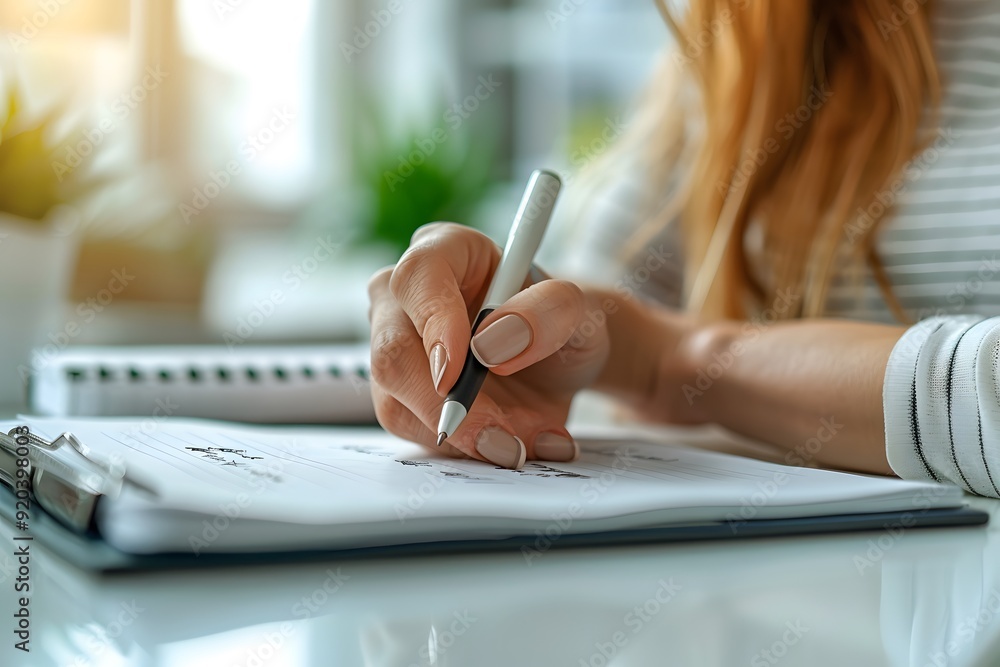 Poster creative process: a close-up of a hand writing in a notebook