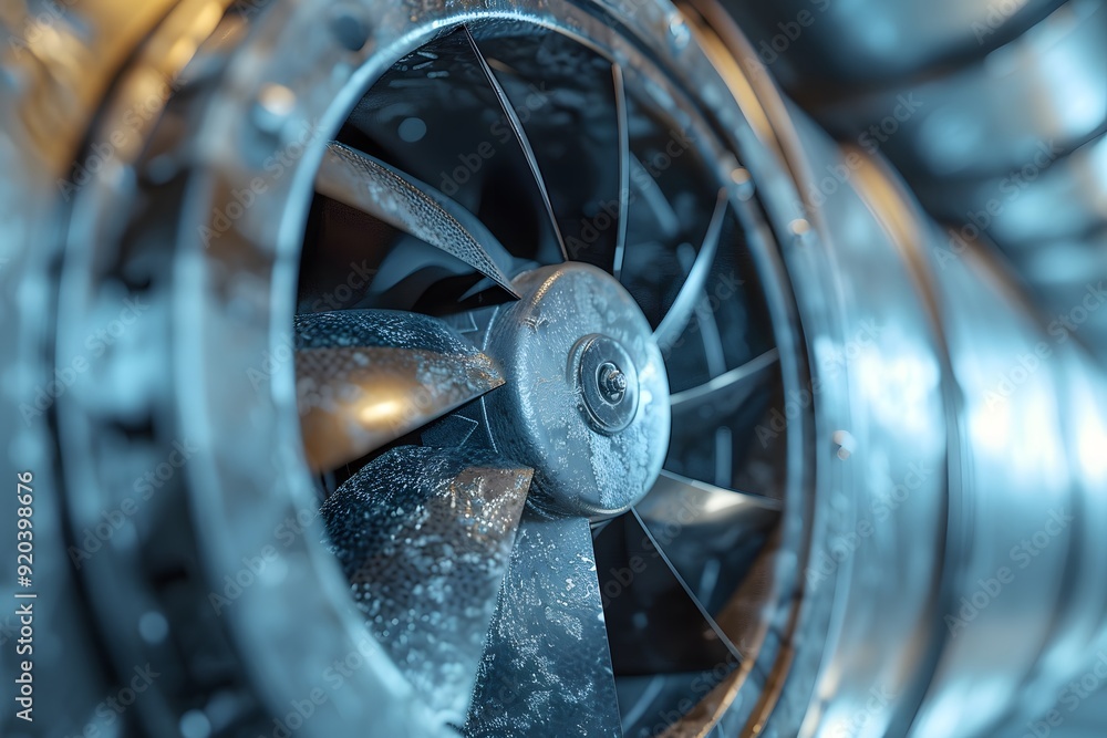 Poster close-up of a high-performance turbine fan with intricate details