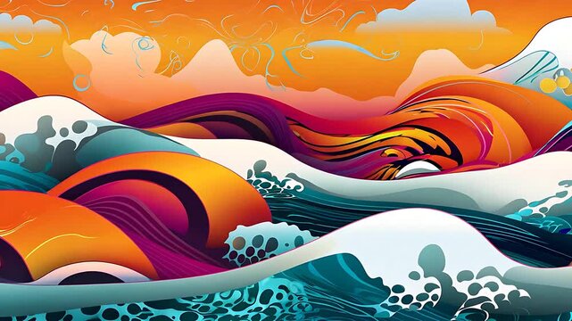 Waves in tropical colors / asian patterns, for Asian American and Native Hawaiian heritage / Pacific Islander Heritage Month (APAHM) or asian american pacific islander (AAPI) heritage month in may