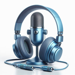 Close up of Professional microphone and headphone for Podcast or recording studio background