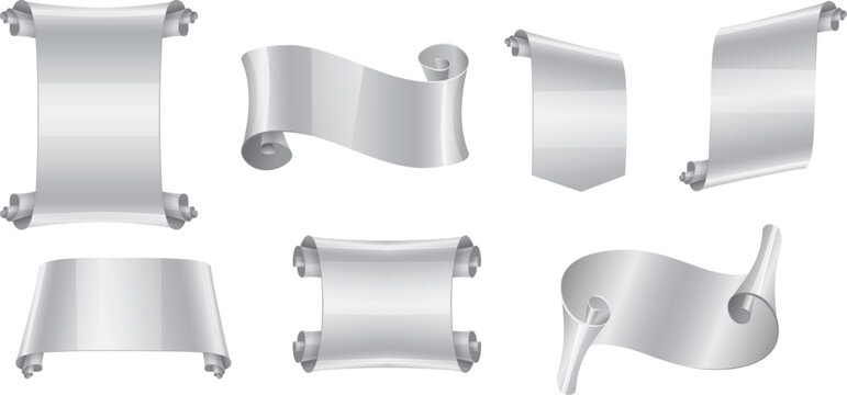Realistic silver Glossy scrolls for your design project. Vector illustration
