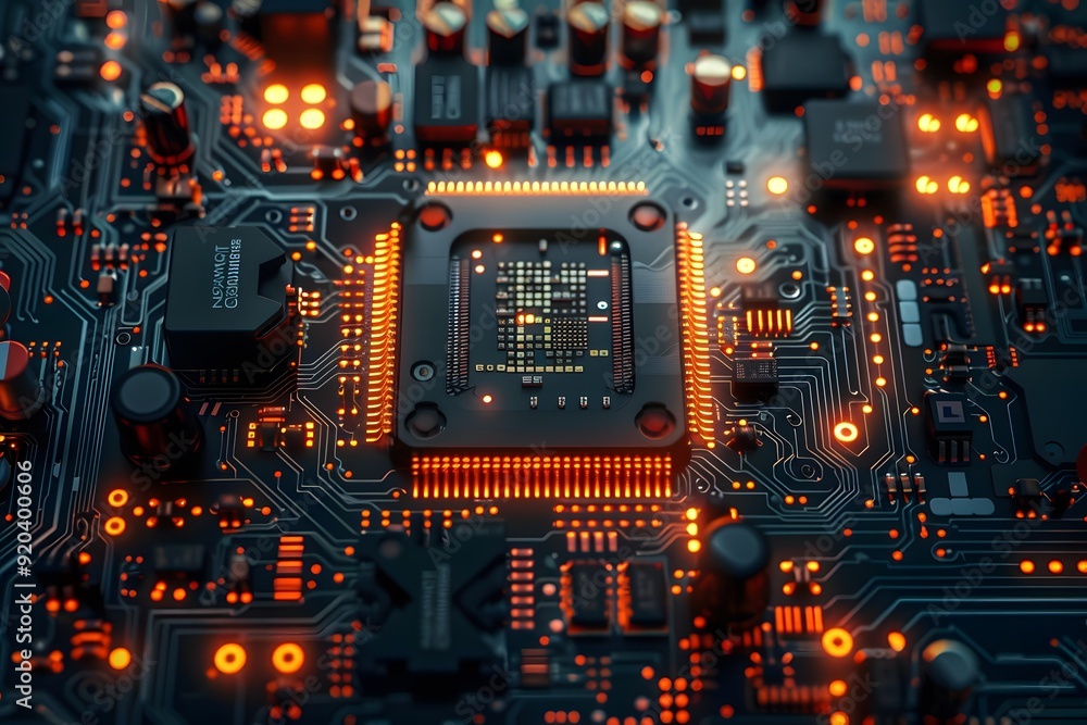 Aufkleber intricate close-up of a circuit board with glowing components
