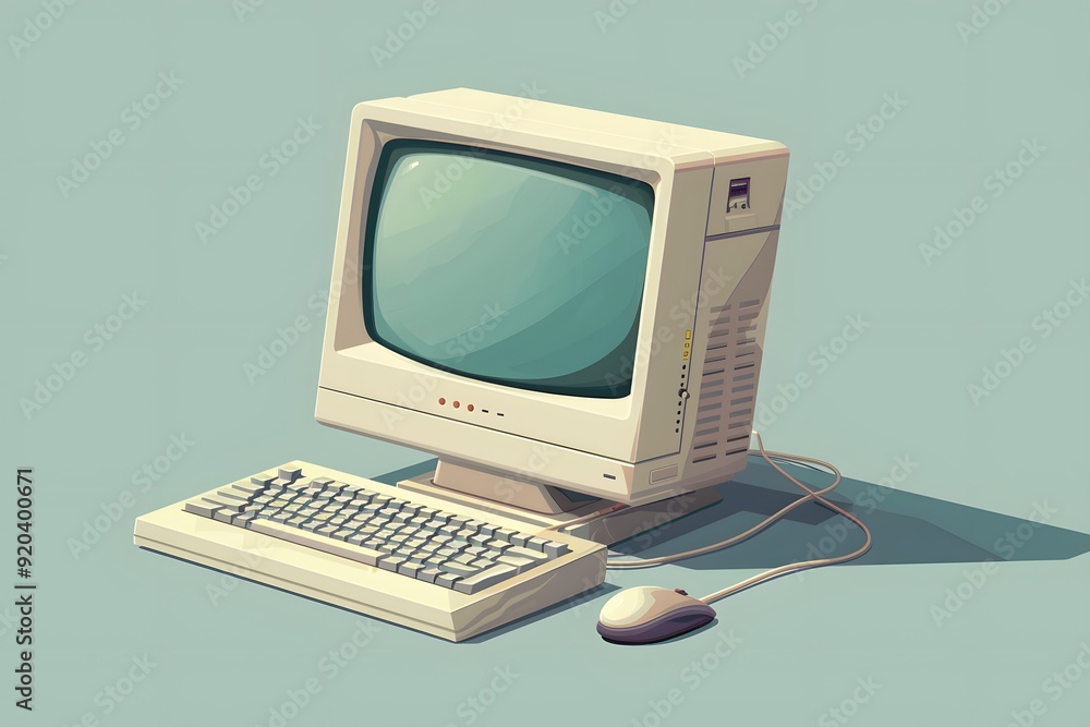 Poster nostalgic vintage computer setup with monitor, keyboard, and mouse