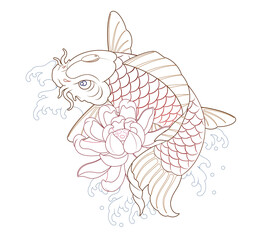 Koi Irezumi line illustration, koi fish, line work completed. Oriental painting tattoo design