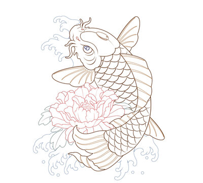 recommend clip art: Koi Irezumi line illustration, koi fish, line work completed. Oriental painting tattoo design
