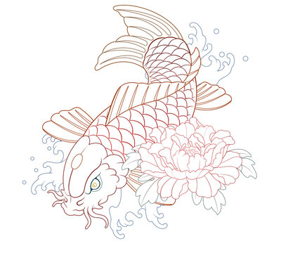 recommend clip art: Koi Irezumi line illustration, koi fish, line work completed. Oriental painting tattoo design