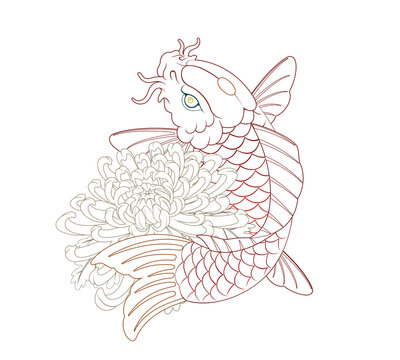 recommend clip art: Koi Irezumi line illustration, koi fish, line work completed. Oriental painting tattoo design