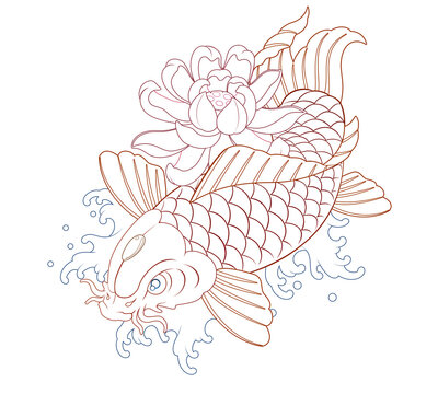 recommend clip art: Koi Irezumi line illustration, koi fish, line work completed. Oriental painting tattoo design