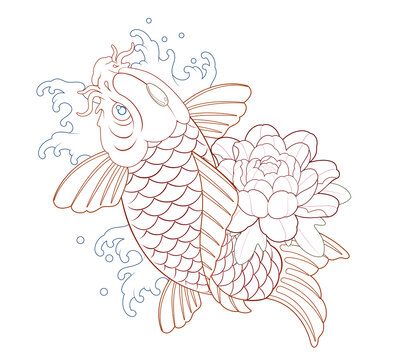 recommend clip art: Koi Irezumi line illustration, koi fish, line work completed. Oriental painting tattoo design