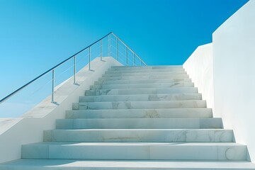 Fototapeta premium Elegant Marble Staircase Under a Clear Blue Sky