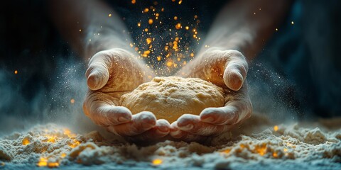 Close-Up of Artisanal Bread Making in a Rustic Setting, generative ai