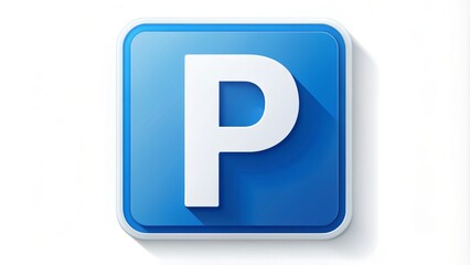 Simple and modern vector illustration of a parking sign icon, featuring a blue 'P' symbol on a white background with a subtle shadow effect.