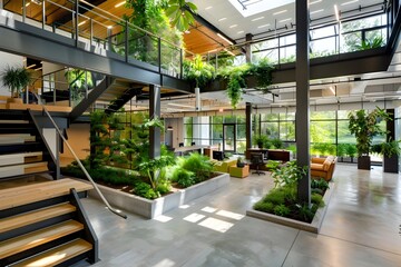 Modern Office Interior With Indoor Garden.