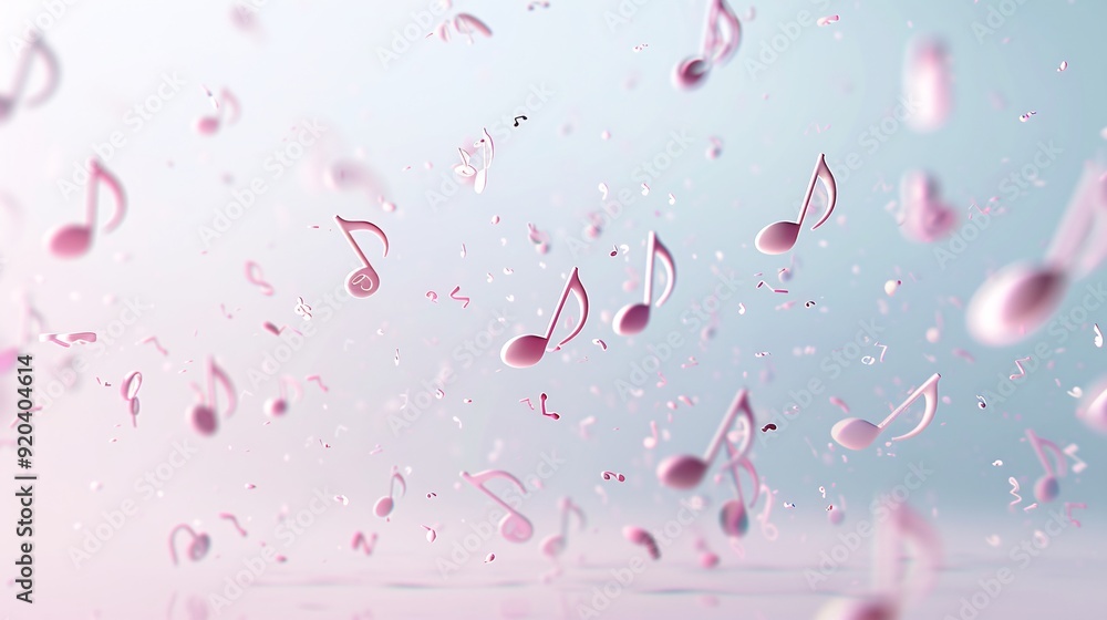 Poster a 3d rendered background featuring floating musical notes and symbols on a gradient backdrop, with a