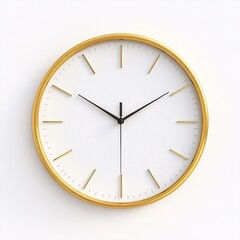 240805 96. Wall clock with gold frame, white background, 3D Rendering, isometric, minimalist design, sleek metal hands, numberless face