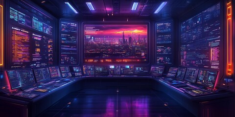 Obraz premium Sleek Metallic Newsroom Design: Vibrant Isometric Visualization, generative ai