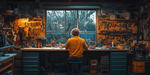 Afternoon Light in a Neat DIY Workshop: Person Building Furniture, generative ai