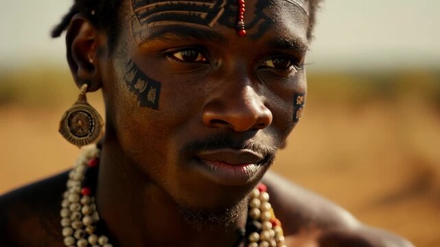 Tribal traditions The Zulu warriors face is a reflection of his tribes traditional beliefs and customs passed down through generations.