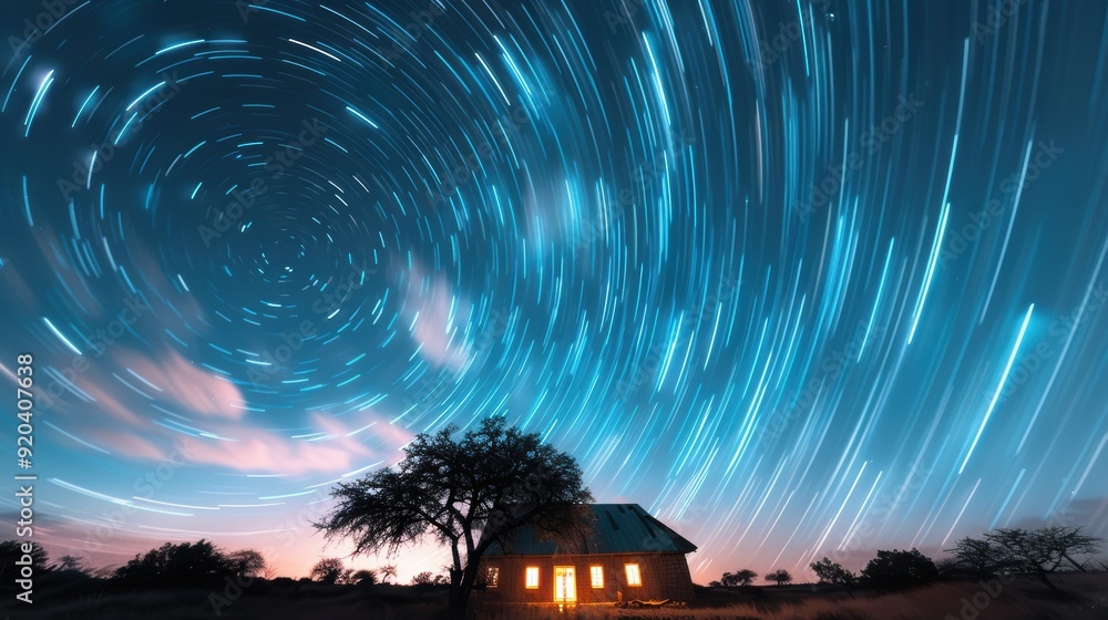 Aufkleber a panoramic view of the night sky with star trails creating a captivating and mesmerizing display.