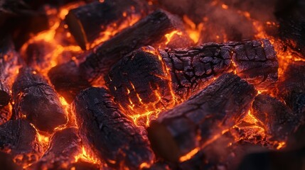 Close-up of Glowing Embers in a Fire Pit