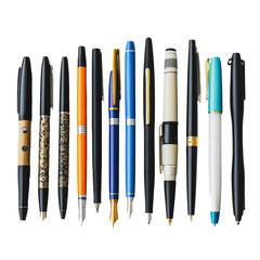 Fototapeta premium PNG A variety of pens displayed on a white surface