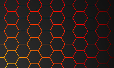 black hexagon pattern background with red and yellow gradient lines