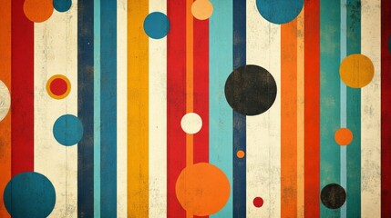 Abstract retro background with colorful stripes and circles.