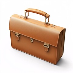 240805 132. Tan colored briefcase, white background, 3D Rendering, isometric, slim attache style, textured exterior, expandable gusset, shoulder strap